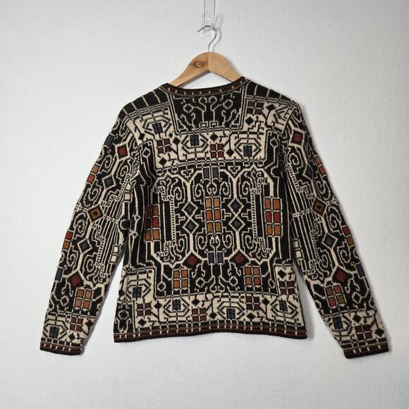 Intiwara 100% Alpaca Cardigan S Multicolor Geo Print Button Front Hand Made - Picture 6 of 13